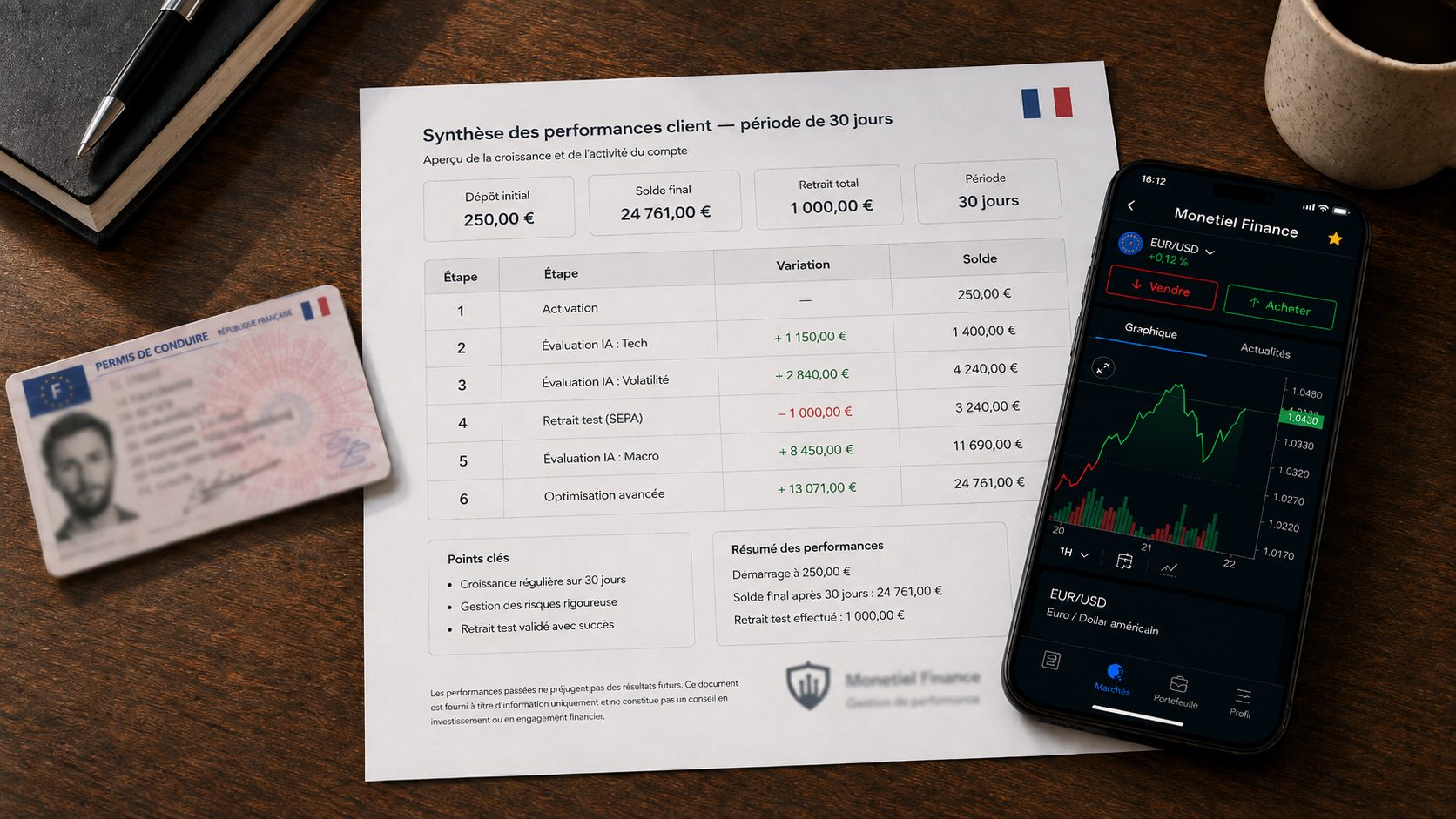 L'évolution de notre compte de test sur 30 jours